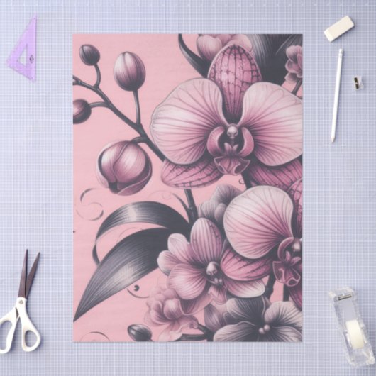 Orchideebloemen Roze Paarse grillige decoupage Tissuepapier (Craft)