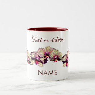 Orchideeën Bloemen Uw Naam Monogram Gepersonalisee Tweekleurige Koffiemok