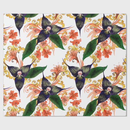 Orchideeën Bloemventilator Waterverf  Cadeaupapier (Vlak)