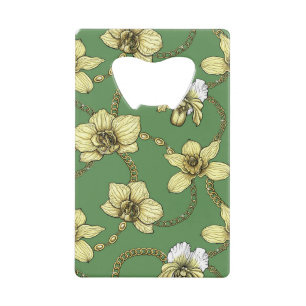 Orchideeën en kettingen, geel en geelgroen kredietkaart flessenopener