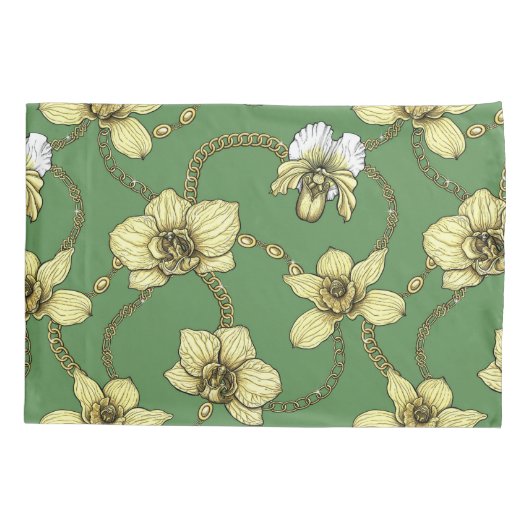 Orchideeën en kettingen, geel en geelgroen kussensloop (Achterkant-Links)