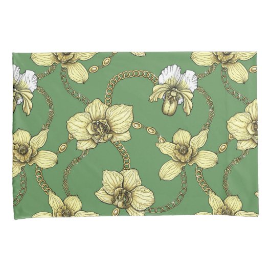 Orchideeën en kettingen, geel en geelgroen kussensloop (Voorkant-Rechts)