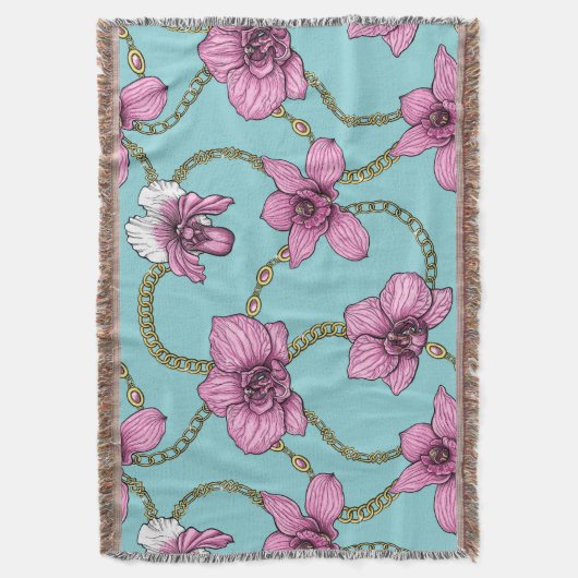 Orchideeën en kettingen, roze en blauw deken (Voorkant Verticaal)