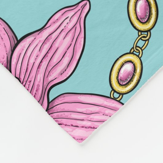 Orchideeën en kettingen, roze en blauw fleece deken (Hoek)
