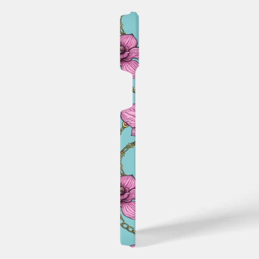 Orchideeën en kettingen, roze en blauw iPhone hoesje (Rechterkant)