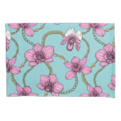 Orchideeën en kettingen, roze en blauw kussensloop (Voorkant-Links)