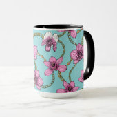 Orchideeën en kettingen, roze en blauw mok (Voorkant rechts)