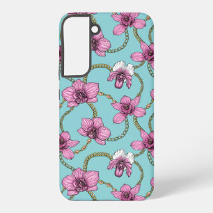 Orchideeën en kettingen, roze en blauw samsung galaxy hoesje