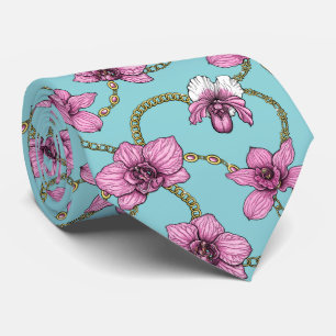 Orchideeën en kettingen, roze en blauw stropdas