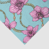 Orchideeën en kettingen, roze en blauw tissuepapier (Detail)