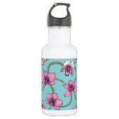 Orchideeën en kettingen, roze en blauw waterfles  (Voorkant)