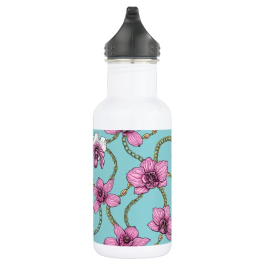 Orchideeën en kettingen, roze en blauw waterfles  (Rechts)