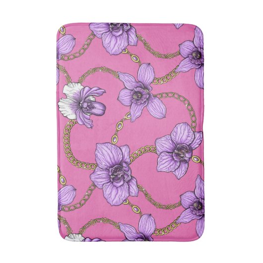 Orchideeën en kettingen, violet en roze badmat (Voorkant Verticaal)