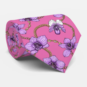 Orchideeën en kettingen, violet en roze stropdas