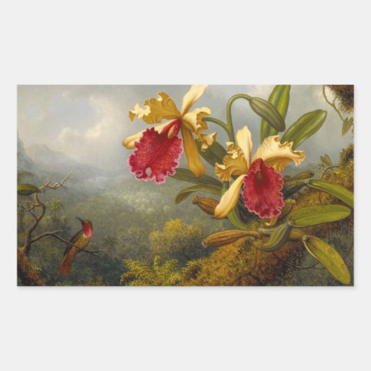 Orchideeën en kolibrie kop rechthoekige sticker (Voorkant)