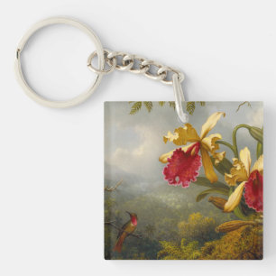 Orchideeën en kolibrie kop sleutelhanger