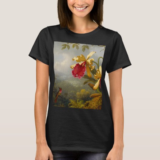 Orchideeën en kolibrie kop t-shirt (Voorkant)
