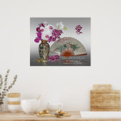 Orchideeën en Orientale verfventilator, Confucius  Poster (Keuken)
