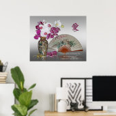 Orchideeën en Orientale verfventilator, Confucius  Poster (Thuiskantoor)