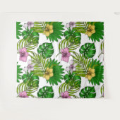 Orchideeën en palmbladeren, roze, geel, groen en w wandkleed (Voorkant (horizontaal))