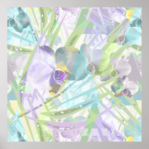 Orchideeën- en palmbloem, tropisch poster