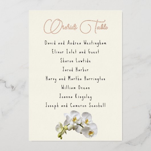 Orchideeën Guest List Tafel plaatskaartjes Folie Uitnodiging (Voorkant)