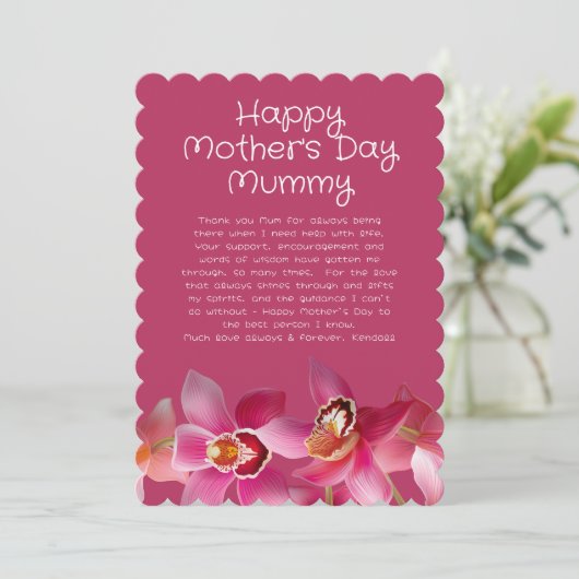Orchideeën Moederdag Dank u Roze Bericht Kaart (Staand voorkant)