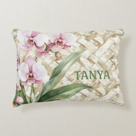 Orchideeën op geweven patroon accent kussen