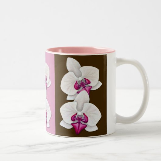 Orchideeën op roze, Paars en chocolade bruin - Mok (Rechts)