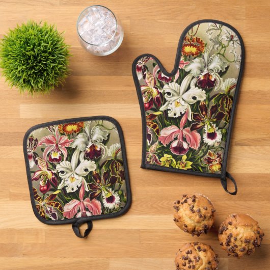 Orchideeën, Orchideae Denusblumen Ernst Haeckel Ovenwant & Pannenlap Set (Top down)