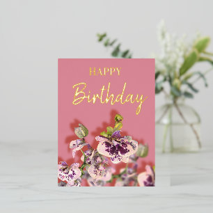 Orchideeën Tropisch Bloemstuk Gelukkige Verjaardag Folie Feestdagen Briefkaart