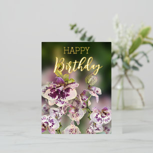 Orchideeën Tropisch Bloemstuk Gelukkige Verjaardag Folie Feestdagen Briefkaart