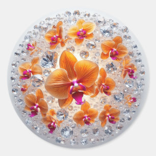 Orchideeënbloesems ingebed in kristallen ronde sticker