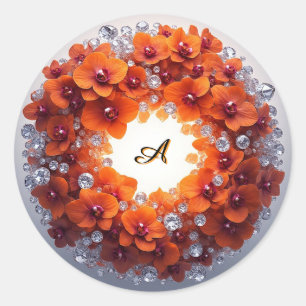 Orchideeënbloesems ingebed in kristallen ronde sticker