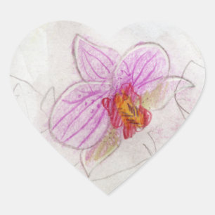 Orchideeënkunst in roze hart sticker