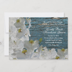 Orchidées blanches Invitation Mariage damassé en b