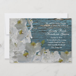 Orchidées blanches Invitation Mariage damassé en b