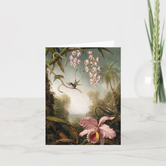 Orchidées de jet avec la carte de note de colibri (Devant)