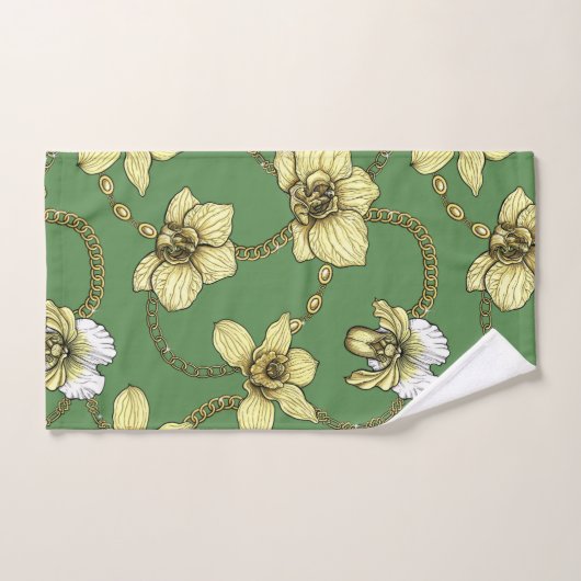 Orchidées et chaînes, jaune et vert kelly (Serviette à main)