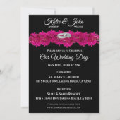 Orchidées faire-part de mariage-Fuchsia sur Black- (Devant)