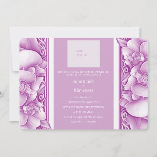 Orchidées Mariage Ornate Photo Invitation (Dos)