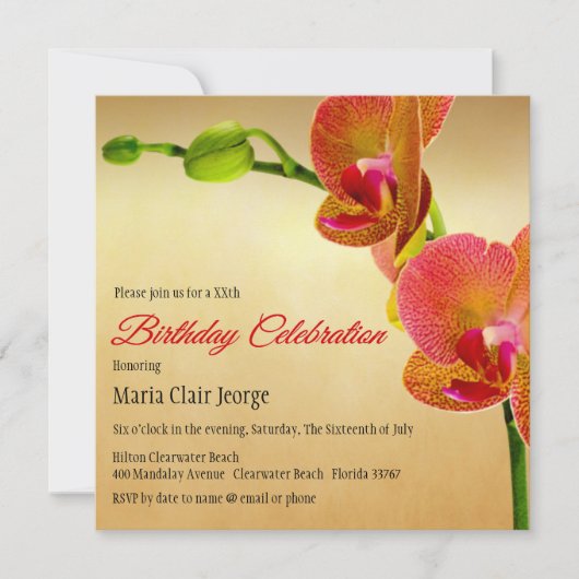 Orchidées Orange Invitation de fête d'anniversaire (Devant)