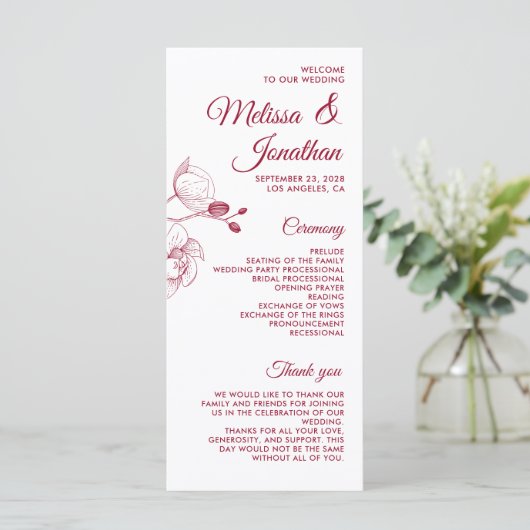 Orchidées romantiques élégant programme de mariage (Debout devant)