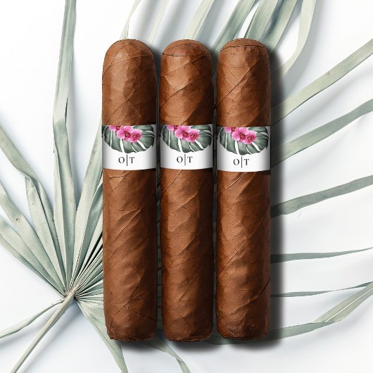 Orchidées Rose Chaud Étiquette de Cigare de Mariag