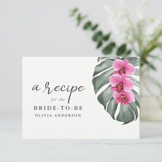 Orchidées roses chaudes sur la carte de recette Mo (Debout devant)