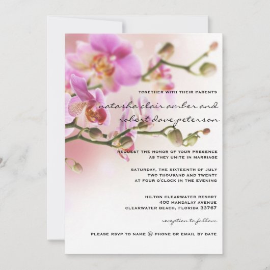 Orchidées roses romantiques Faire-part de mariage (Devant)