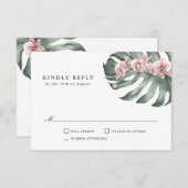 Orchidées roses sur Monstera Mariage tropical RSVP (Devant / Derrière)