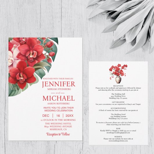 Orchidées rouges Invitations de mariage d'été d'hi