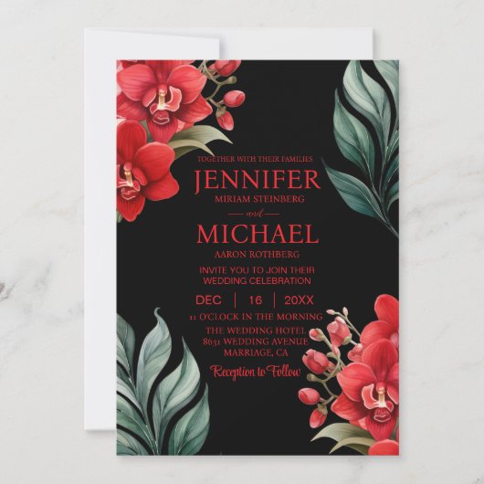 Orchidées rouges Invitations de mariage d'été d'hi (Devant)
