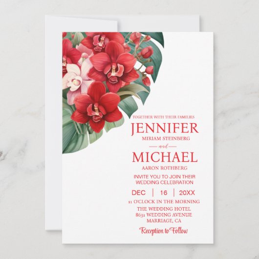Orchidées rouges Invitations de mariage d'été d'hi (Devant)